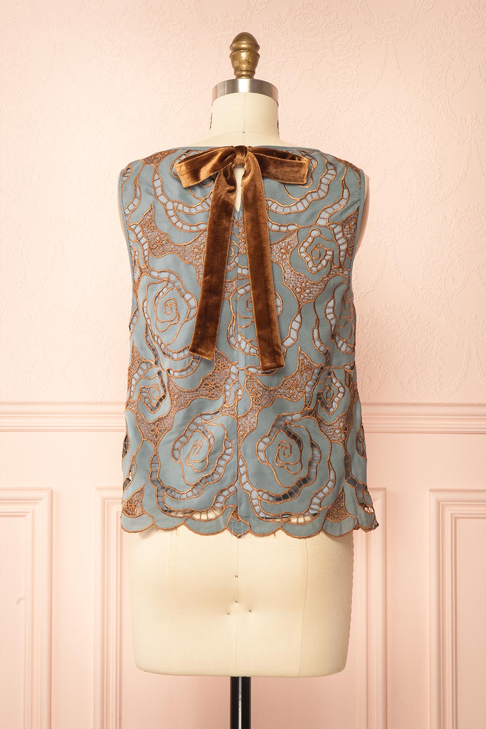 Jabirah  | Blue Sleeveless Top with Copper-Toned Pattern