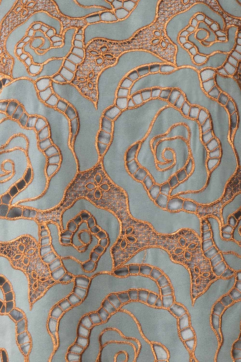 Jabirah  | Blue Sleeveless Top with Copper-Toned Pattern