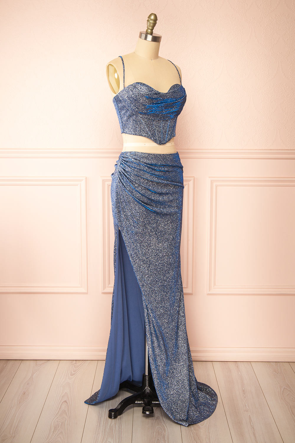 Jadia Blue Grey Sparkly Corset & Skirt Set | Boutique 1861