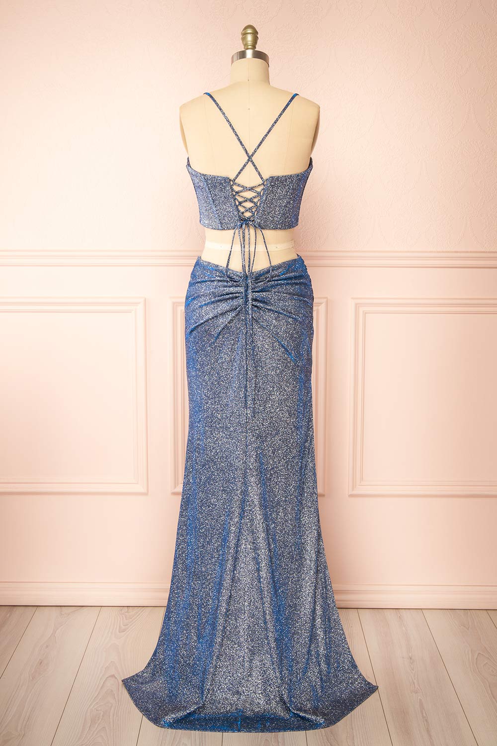 Jadia Blue Grey Sparkly Corset & Skirt Set | Boutique 1861 back view