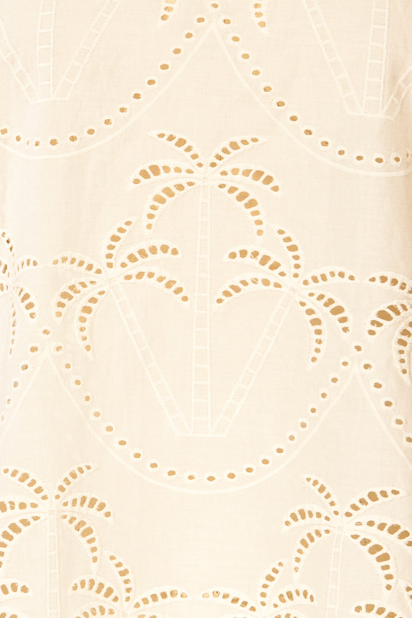 close-up Jadra Beige Palm Tree Eyelet Blouse with Cuffed Sleeves at la petite garçonne