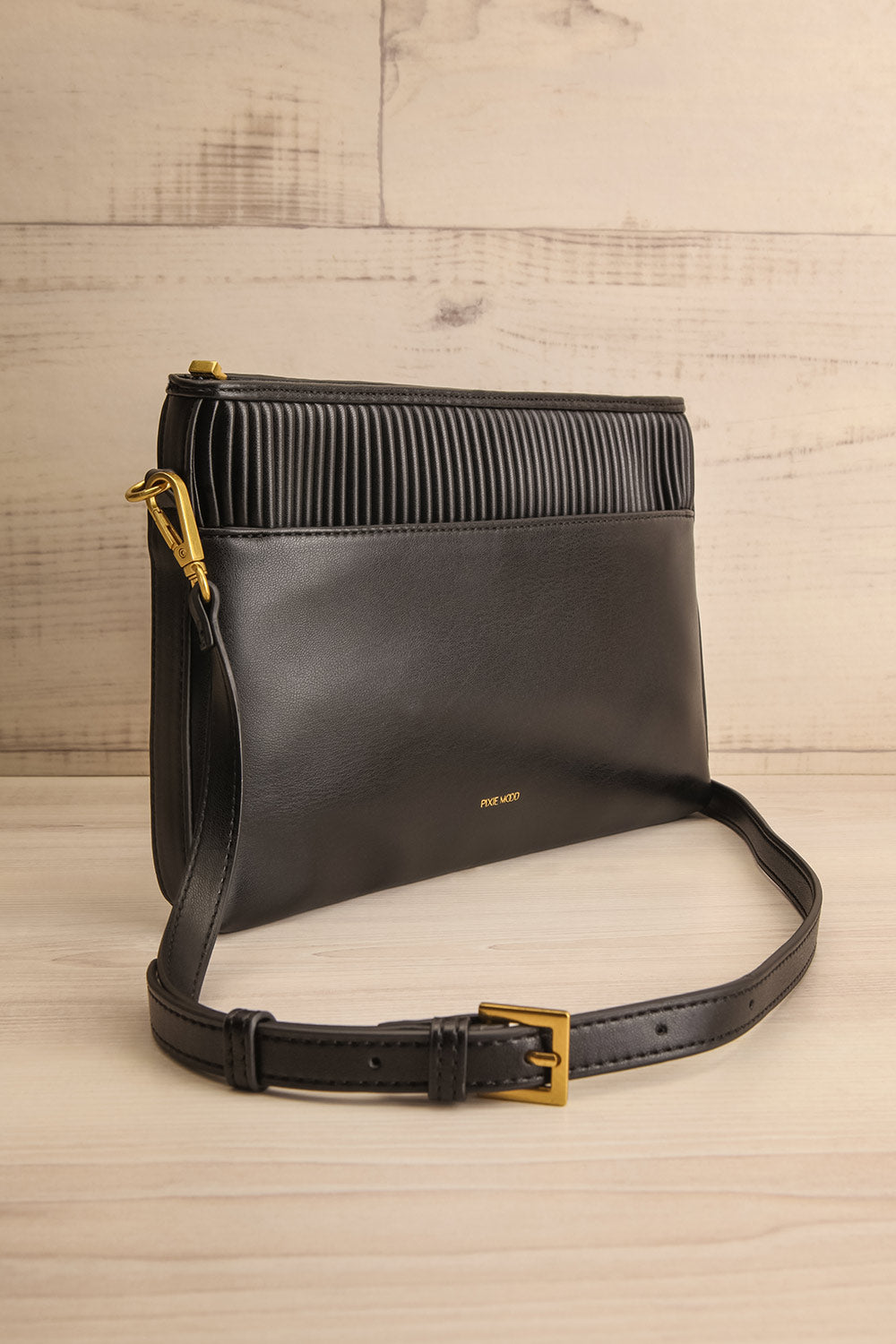 Jaelyn Black Pleated Vegan Leather Handbag | La petite garçonne side view