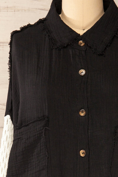 Jaipur Black Oversized Shirt w/ Knit Sleeves | La petite garçonne  front close-up