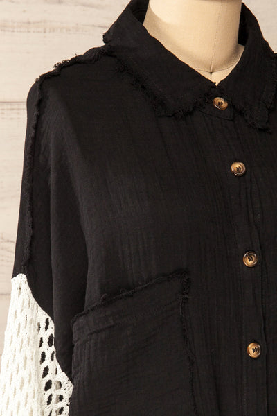 Jaipur Black Oversized Shirt w/ Knit Sleeves | La petite garçonne  side close-up