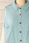 Jaipur Blue Oversized Shirt w/ Knit Sleeves | La petite garçonne  front close-up