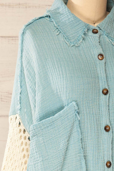 Jaipur Blue Oversized Shirt w/ Knit Sleeves | La petite garçonne  side close-up