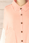 Jaipur Pink Oversized Shirt w/ Knit Sleeves | La petite garçonne  front close-up