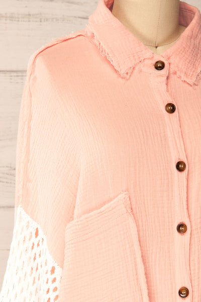 Jaipur Pink Oversized Shirt w/ Knit Sleeves | La petite garçonne  side close-up