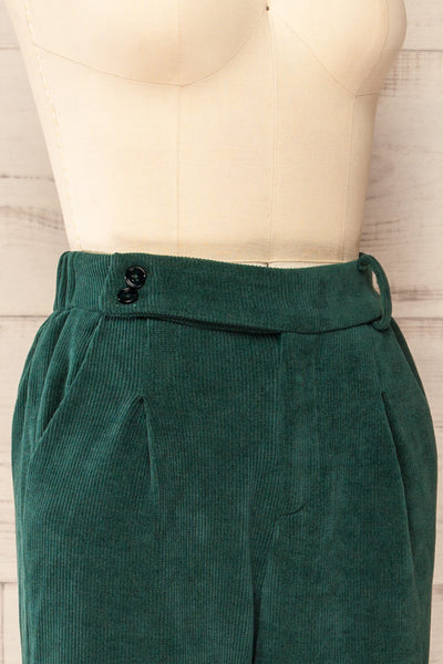 Jakarta Green Corduroy High-Waisted Pants | La petite garçonne side close-up