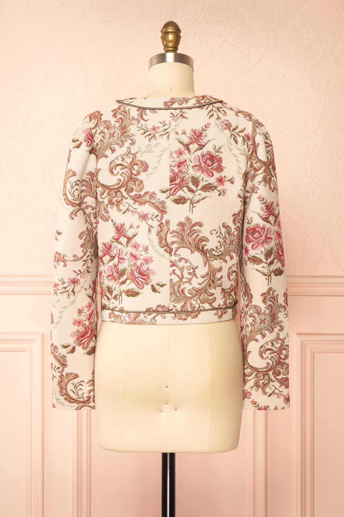 Jaliyah Ivory Floral Jacquard Jacket with Buttons and Pockets | Boutique 1861 back