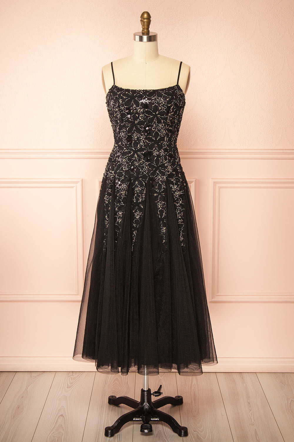 Jamie Black Midi Dress with Floral Lace | Boutique 1861