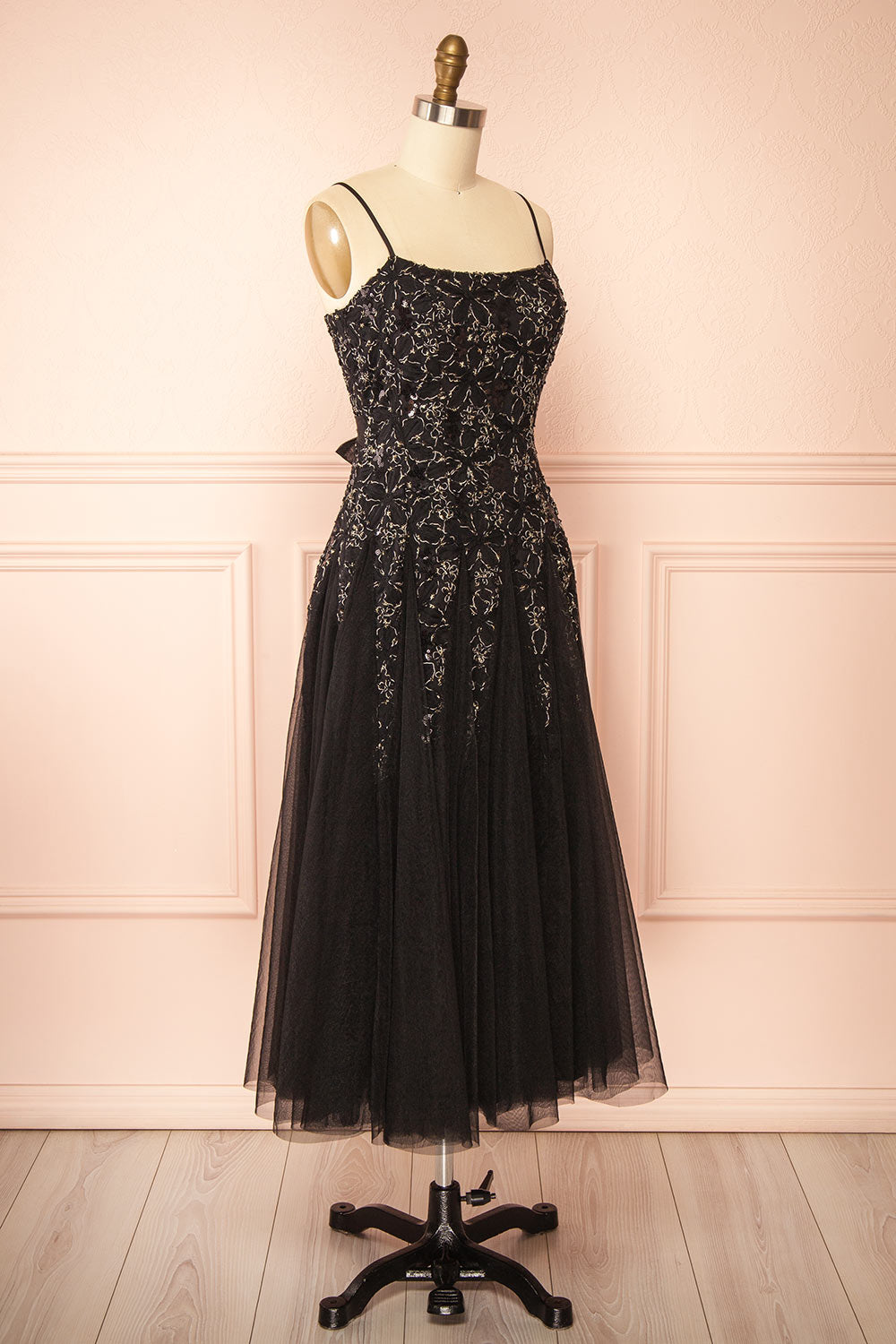Jamie Black Midi Dress with Floral Lace | Boutique 1861