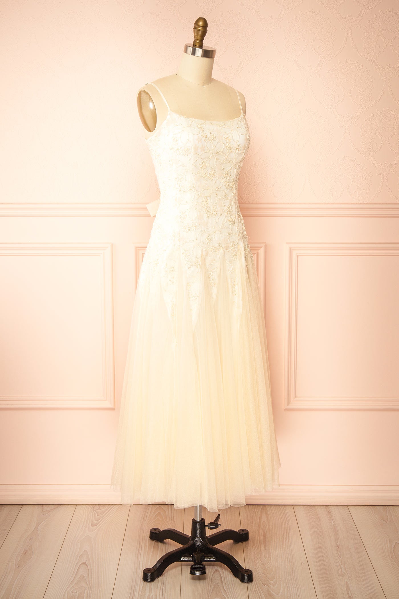 Jamie Ivory Midi Dress with Floral Lace | Boudoir 1861 side 