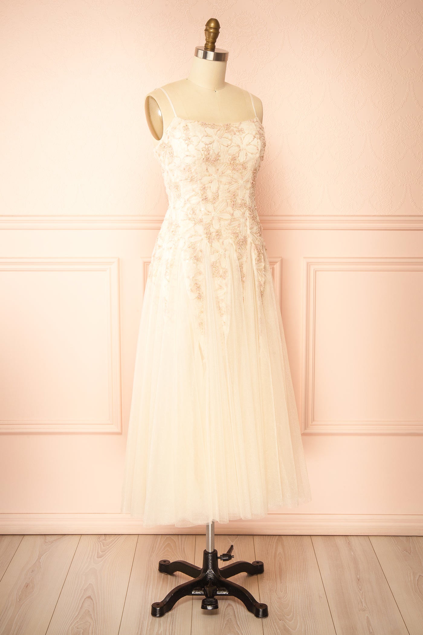 Jamie Pink Midi Dress with Floral Lace | Boutique 1861 side