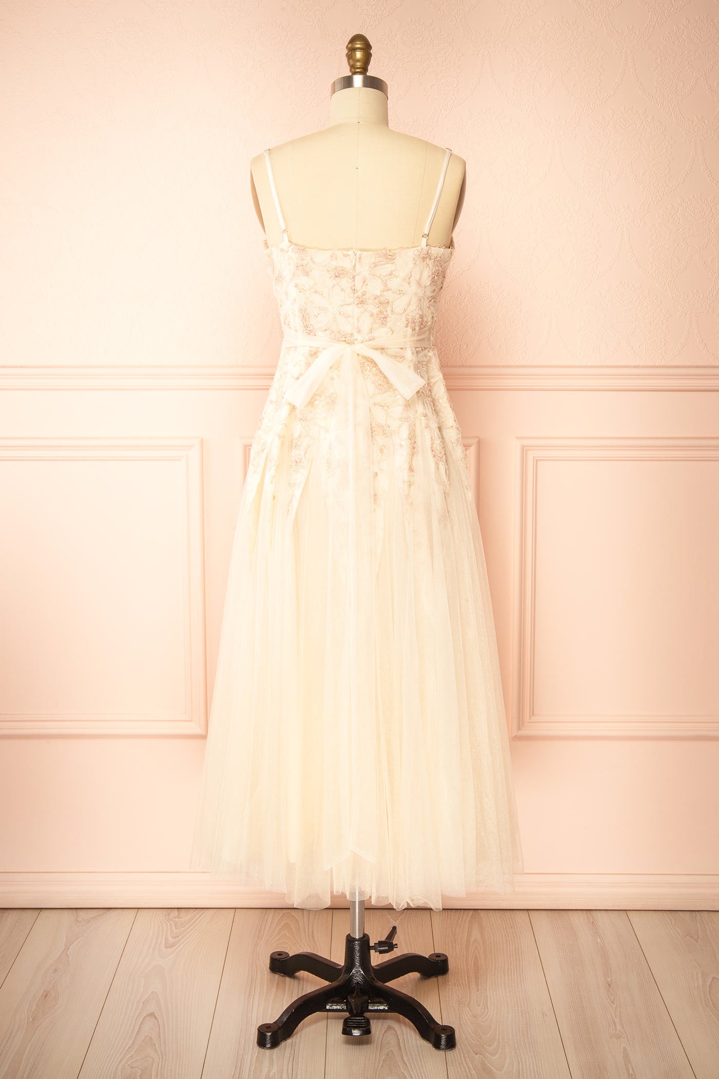 Jamie Pink Midi Dress with Floral Lace | Boutique 1861 back 