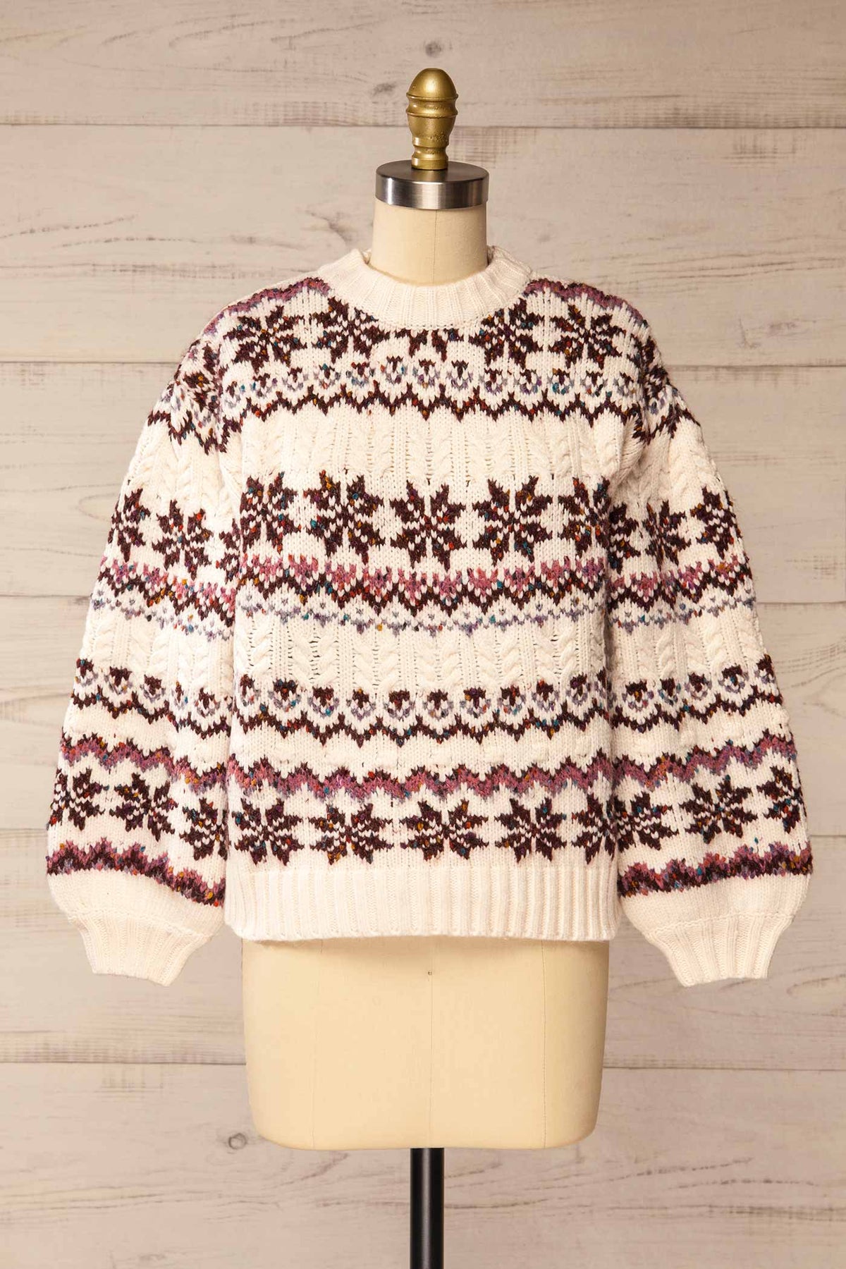 front view of Jamila Cream Knit Sweater with Pattern at La petite garçonne