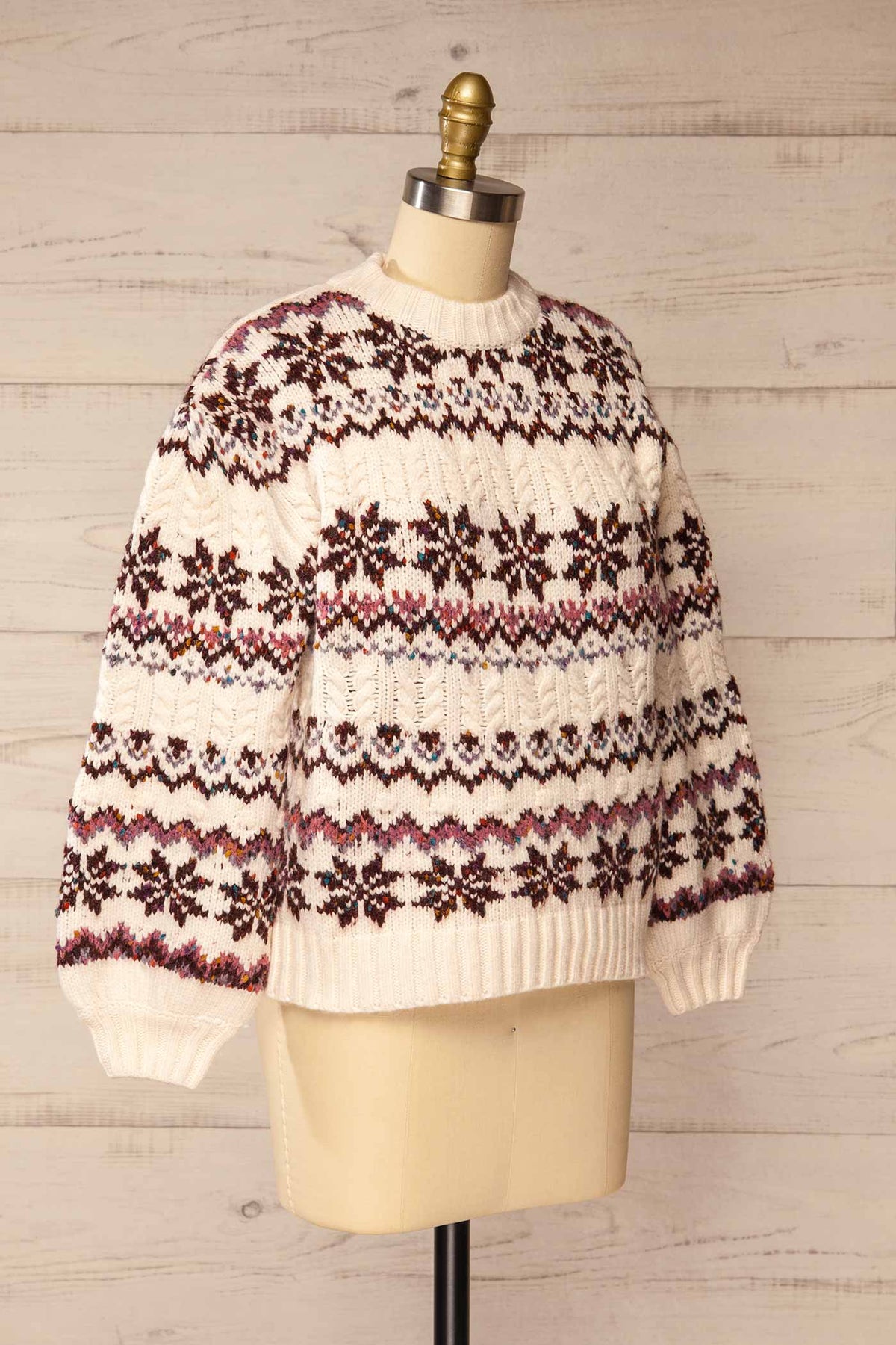  side view of Jamila Cream Knit Sweater with Pattern at La petite garçonne