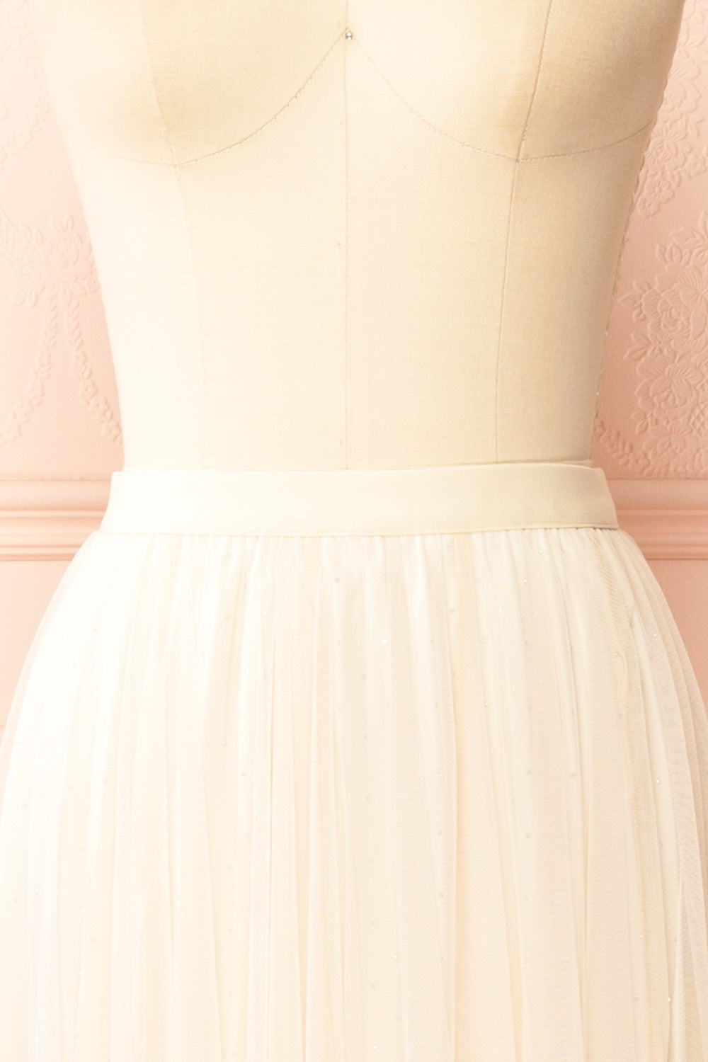 Jamina Long Pleated Tulle Ivory Skirt with Rhinestones | Boutique 1861 front