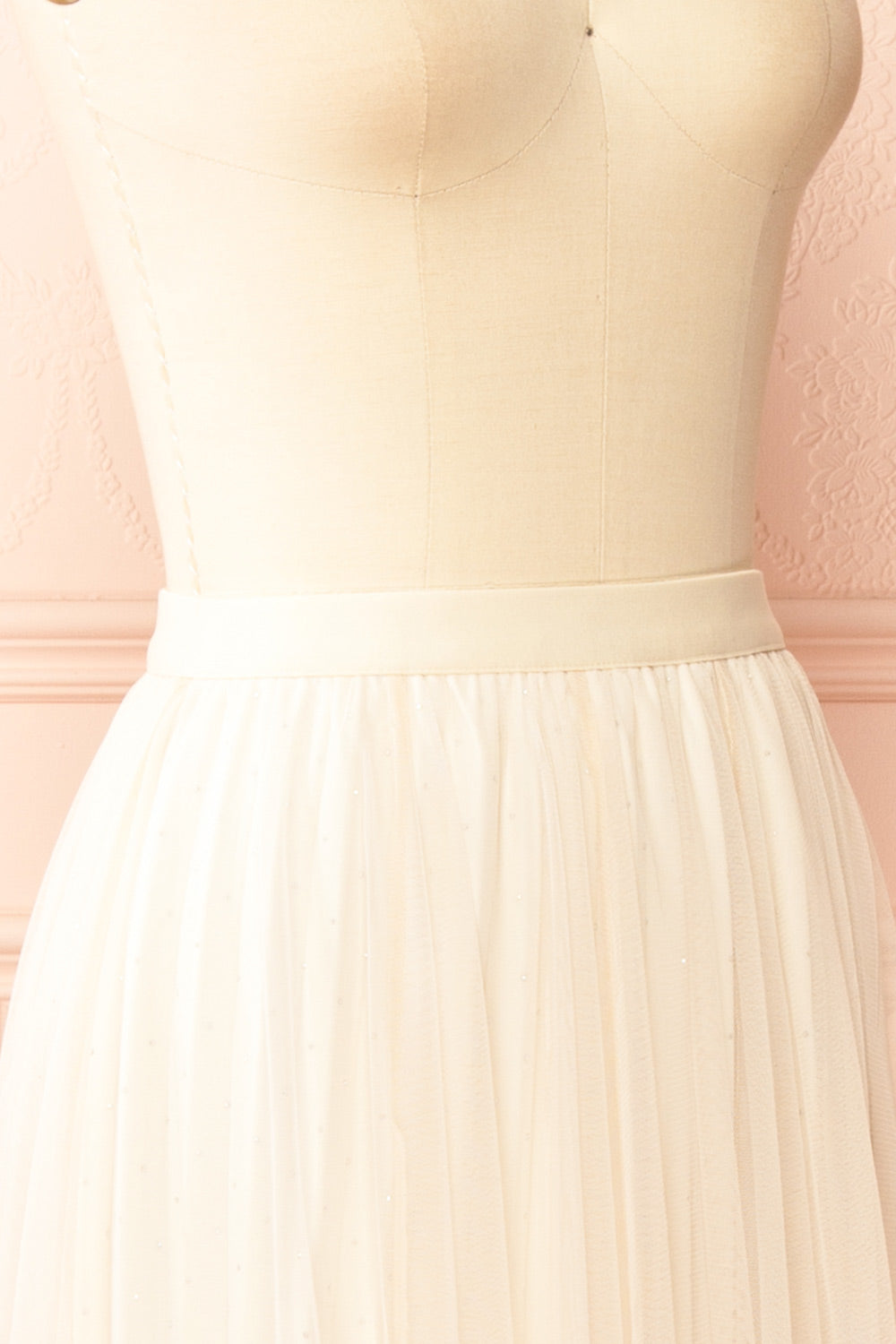 Jamina Long Pleated Tulle Ivory Skirt with Rhinestones | Boutique 1861 side