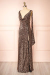 Janett Black Maxi Dress w/ Rosegold Sequins & Slit | Boutique 1861 side view