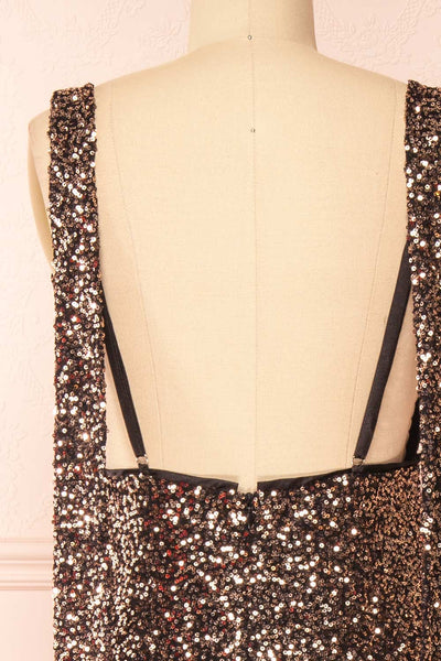 Janett Black Maxi Dress w/ Rosegold Sequins & Slit | Boutique 1861 back
