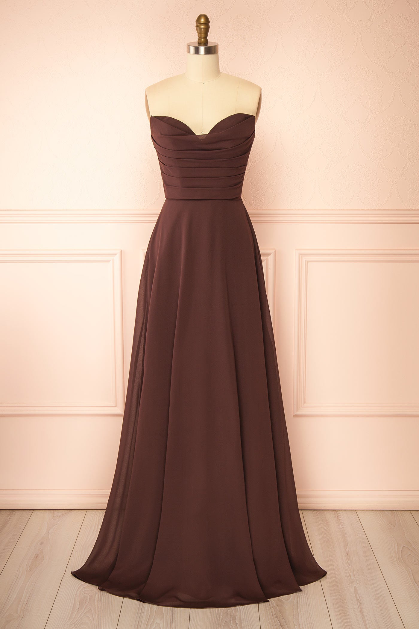 Janie Brown Chiffon Maxi Dress with Sweetheart Neckline and Scarf | Boutique 1861 front