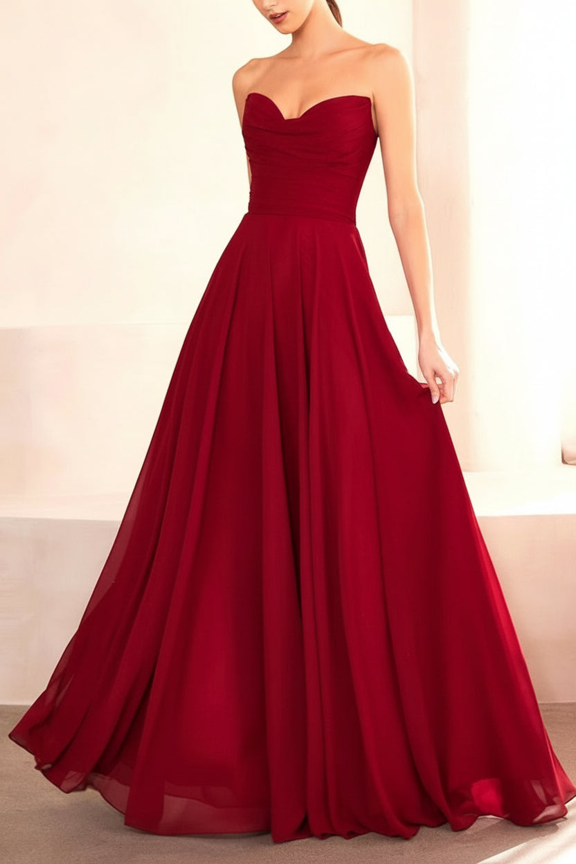 Person wearing Janie Burgundy Chiffon Maxi Dress with Neck Scarf from Boutique 1861 front view