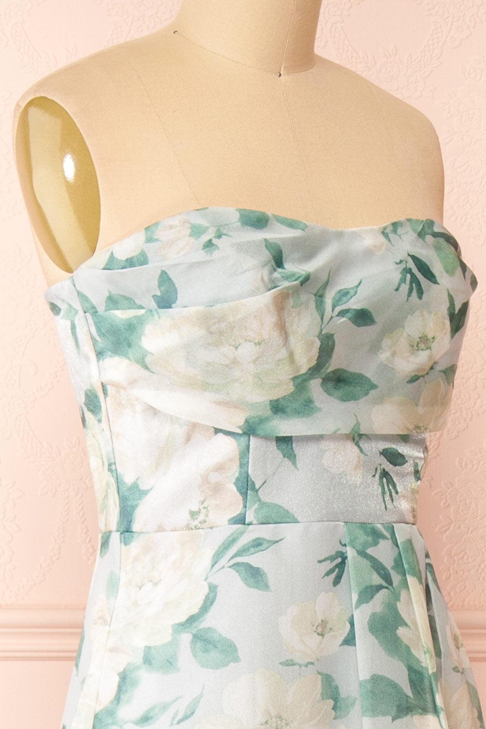 Janine Light Blue Strapless Floral Maxi Dress | Boutique 1861  side