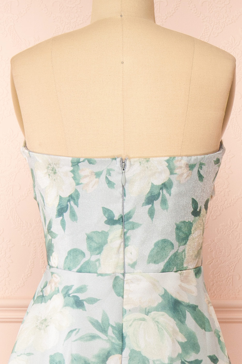Janine Light Blue Strapless Floral Maxi Dress | Boutique 1861  back