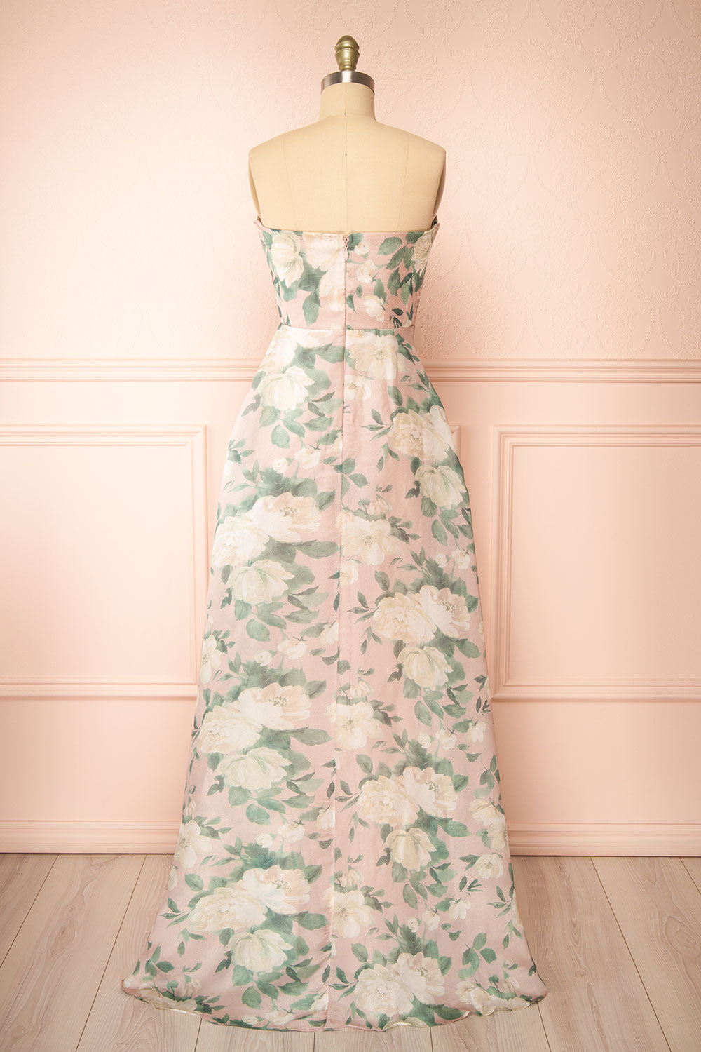 Janine Blush Strapless Floral Maxi Dress | Boutique 1861 back view