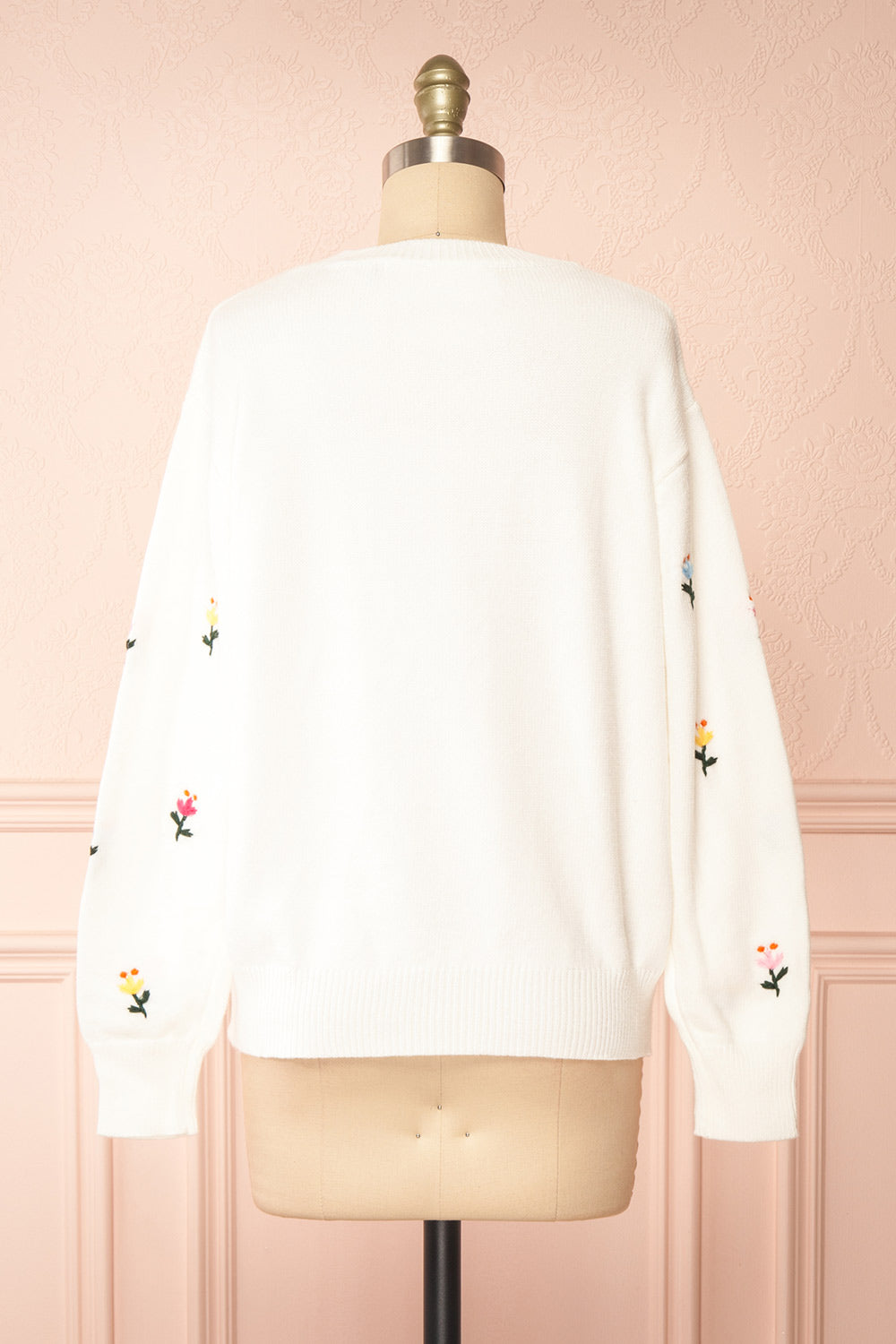 Jardynia Ivory Sweater w/ Knitted Flowers | Boutique 1861 back view