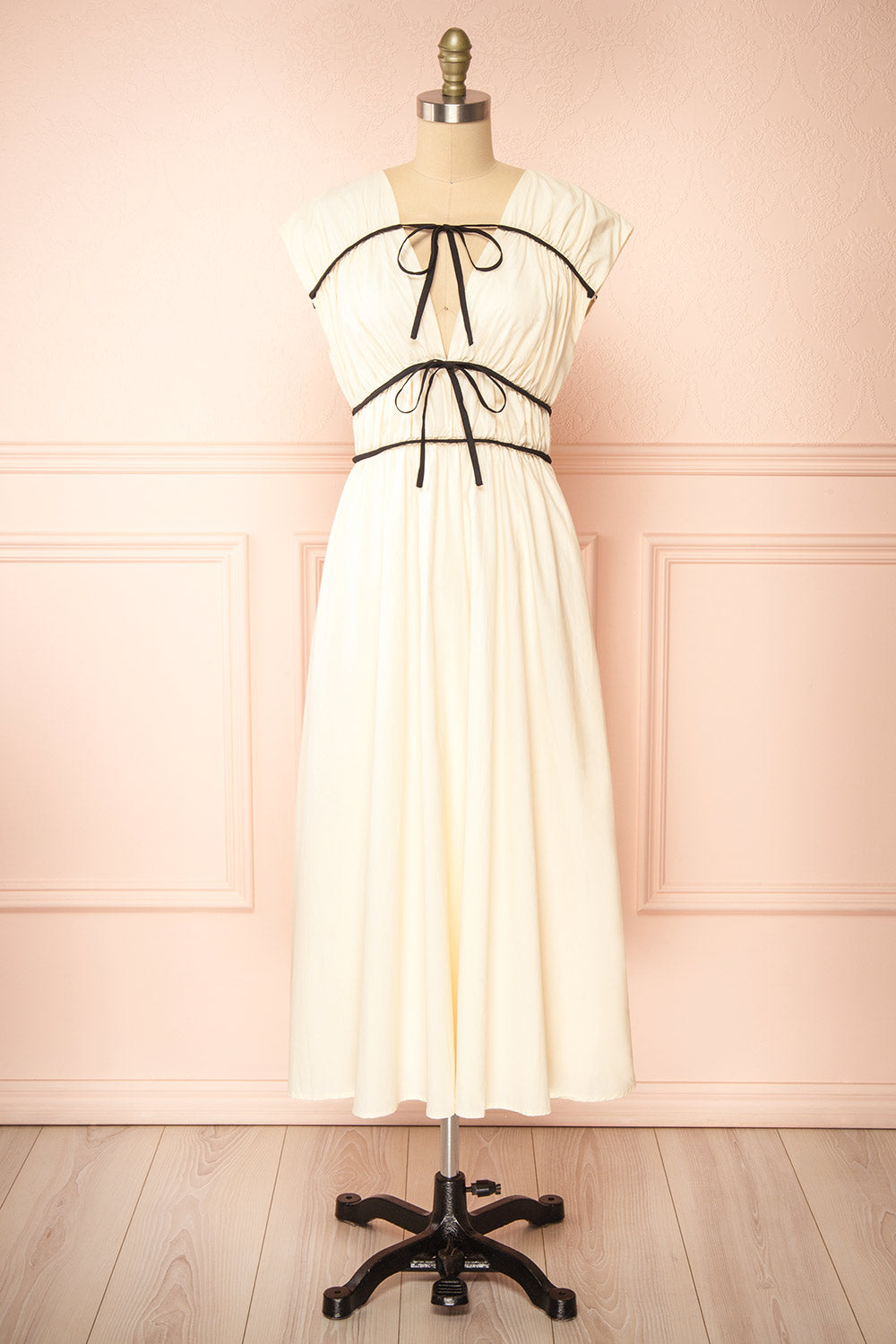 Jayda Short-Sleeved A-Line Chiffon Midi Dress | Boutique 1861 front view