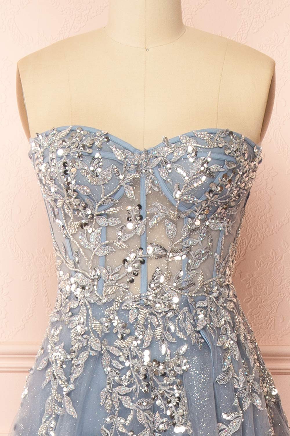 Jayden Maxi Blue Dress with Floral Beading | Boutique 1861 front