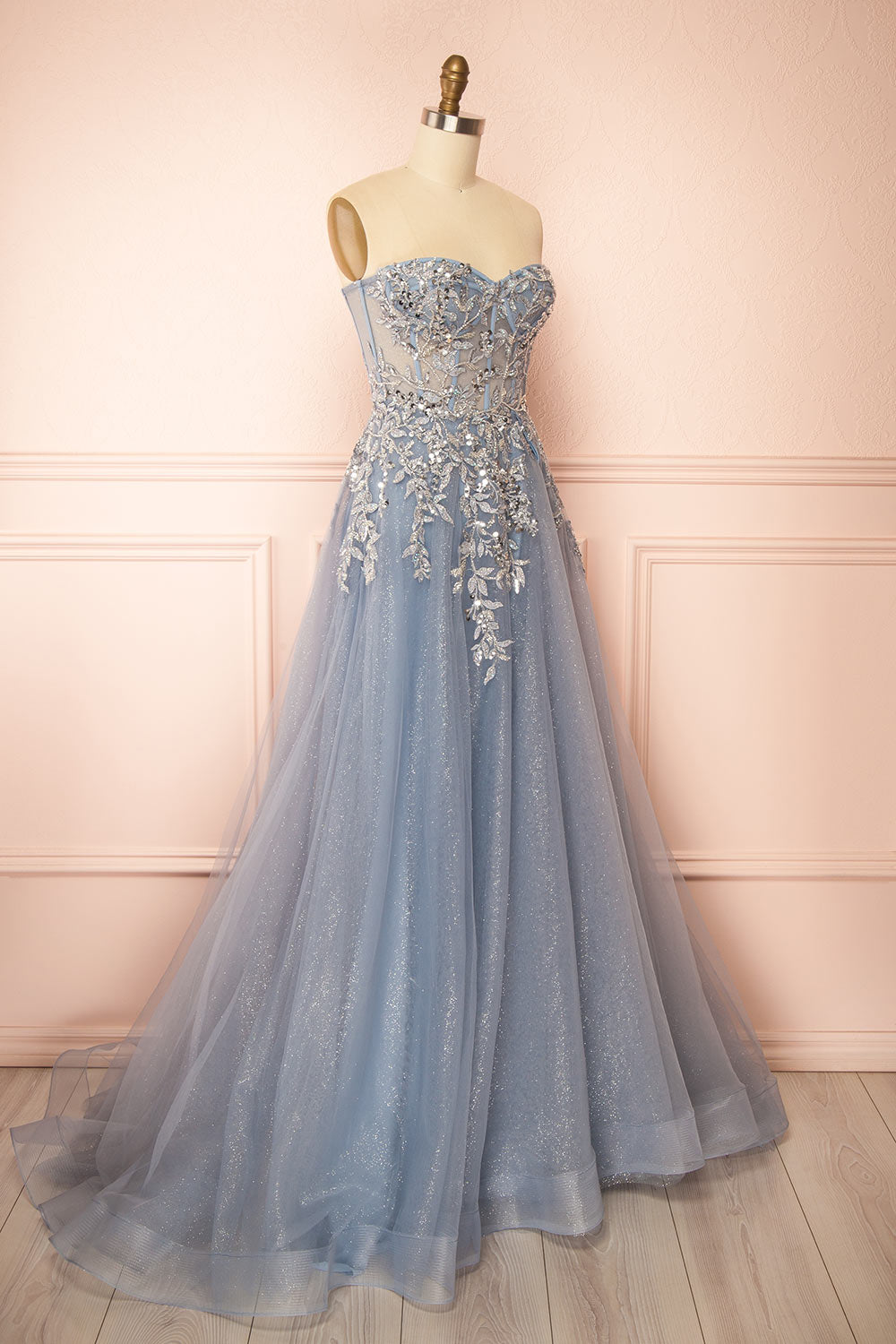 Jayden Maxi Blue Dress with Floral Beading | Boutique 1861 side view