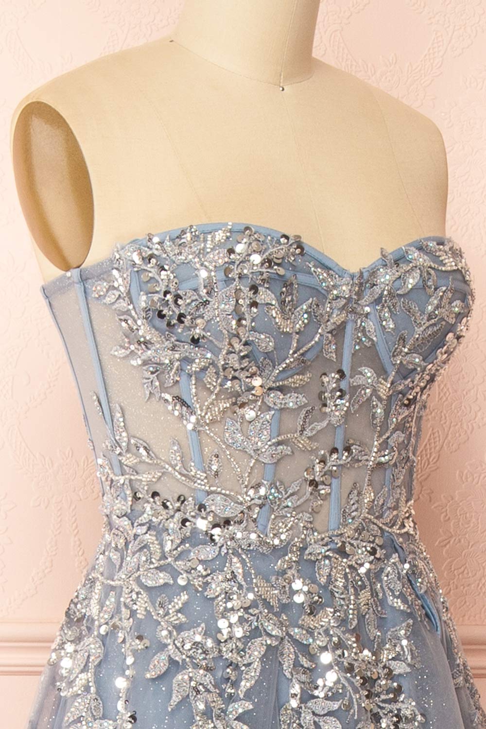 Jayden Maxi Blue Dress with Floral Beading | Boutique 1861 side