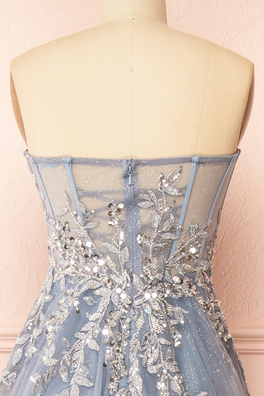 Jayden Maxi Blue Dress with Floral Beading | Boutique 1861 back