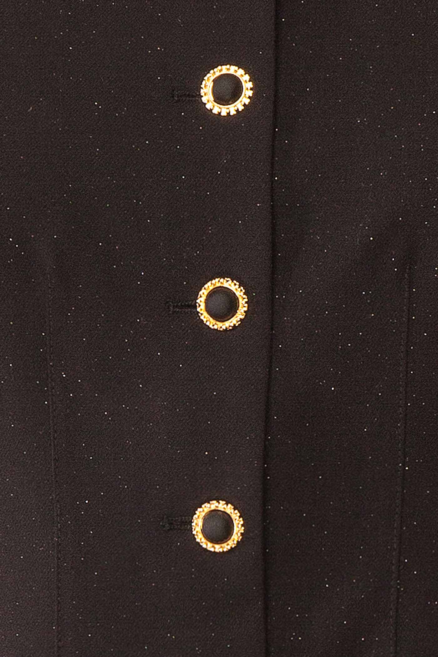 Jaylin Black Glitter Blazer with Gold-Trimmed Buttons | Boutique 1861 fabric 