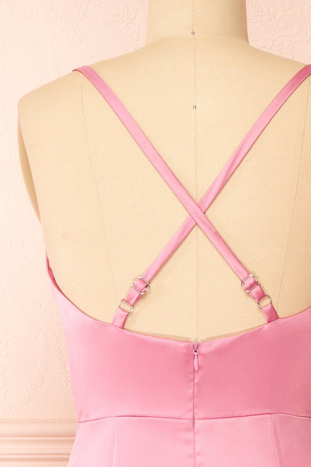 Jazebelle Pink Satin Midi Dress w/ Slit | Boutique 1861 back