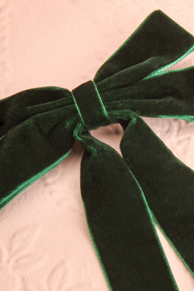 Jeanette Green Velour Bow Hair Clip | Boutique 1861 close-up