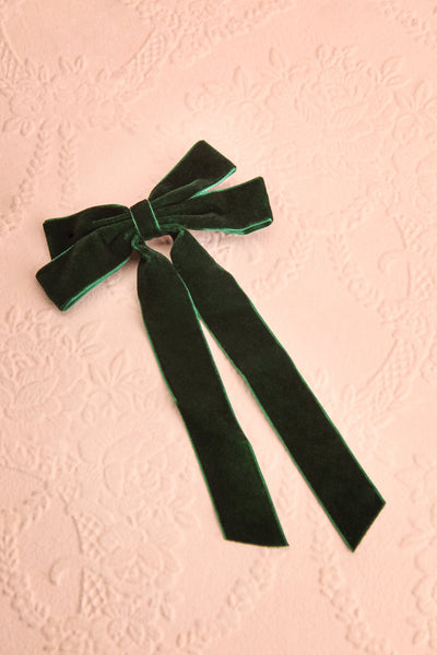 Jeanette Green Velour Bow Hair Clip | Boutique 1861