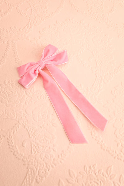 Jeanette Pink Velour Bow Hair Clip | Boutique 1861 view