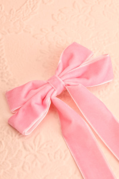 Jeanette Pink Velour Bow Hair Clip | Boutique 1861