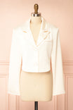 front view of Jeanilia Ivory Cropped Satin Blazer at Boutique 1861 