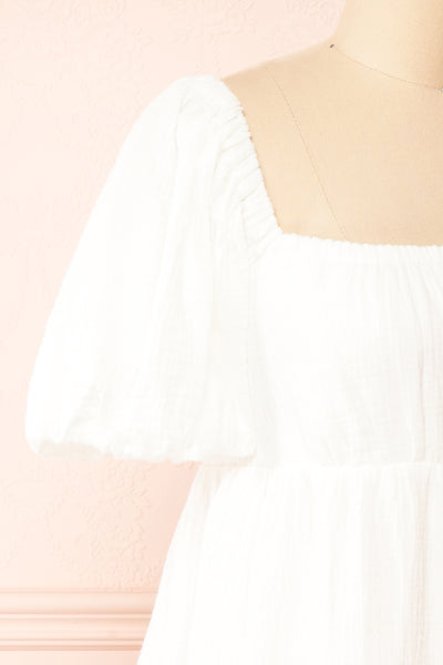 Jenna Short Tiered White Dress | Boutique 1861 side close-up