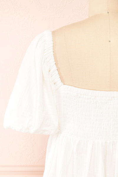 Jenna Short Tiered White Dress | Boutique 1861 back close-up