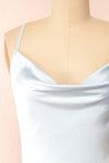 Jessie Blue Cowl Neck Satin Slip Dress w/ Open Back | Boutique 1861 front