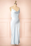 Jessie Blue Cowl Neck Satin Slip Dress w/ Open Back | Boutique 1861 side view