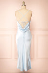 Jessie Blue Cowl Neck Satin Slip Dress w/ Open Back | Boutique 1861 back view