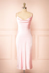 Jessie Pink Cowl Neck Satin Slip Dress w/ Open Back | Boutique 1861 front view