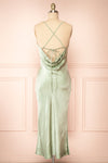 Jessie Sage Cowl Neck Satin Slip Dress w/ Open Back | Boutique 1861 back view